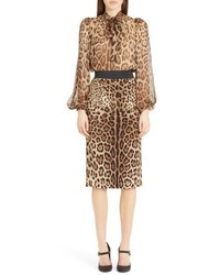 Dolce & Gabbana Dolcegabbana Leopard Print Stretch Silk Pencil Skirt