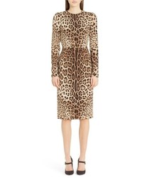 Tan Leopard Silk Sheath Dress