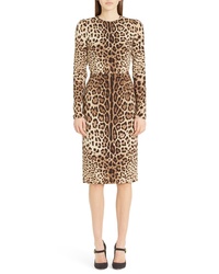 Dolce & Gabbana Leopard Print Stretch Silk Sheath Dress