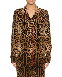 Dolce & Gabbana Leopard Print Silk Pajama Shirt Leopard