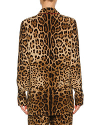 Dolce & Gabbana Leopard Print Silk Pajama Shirt Leopard