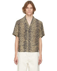 Deveaux New York Brown Black Leopard Print Short Sleeve Shirt