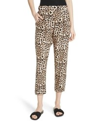 Tan Leopard Silk Tapered Pants