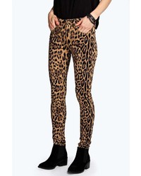 Boohoo Jess Mid Rise Leopard Skinny Jeans