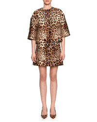 Dolce & Gabbana Jewel Embellished Leopard Print Shantung Skirt