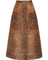 Christopher Kane Leopard Print Rubberized Midi Skirt Leopard Print
