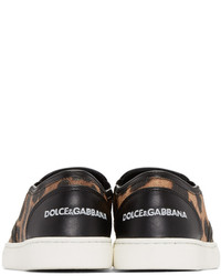 Dolce & Gabbana Black Tan Leopard Print Slip On Sneakers