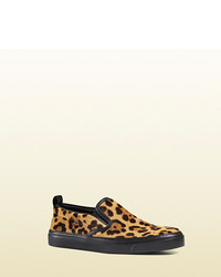 Gucci Leopard Print Calf Hair Slip On Sneaker