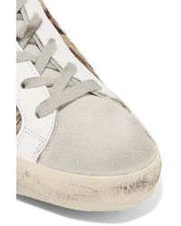 Golden Goose Deluxe Brand Super Star Distressed Leather Paneled Calf Hair Sneakers Leopard Print