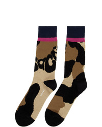Sacai Beige And Black Leopard Socks