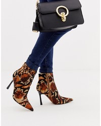 ASOS DESIGN Evon Leather Heeled Boots In Leopard Print