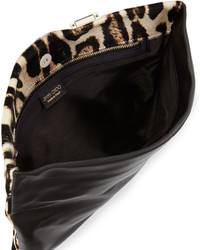 Jimmy Choo Chandra Leopard Print Half Calf Hair Charm Clutch Bag