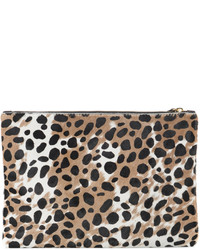 Clare Vivier Flat Clutch Natural Leopard Hair On