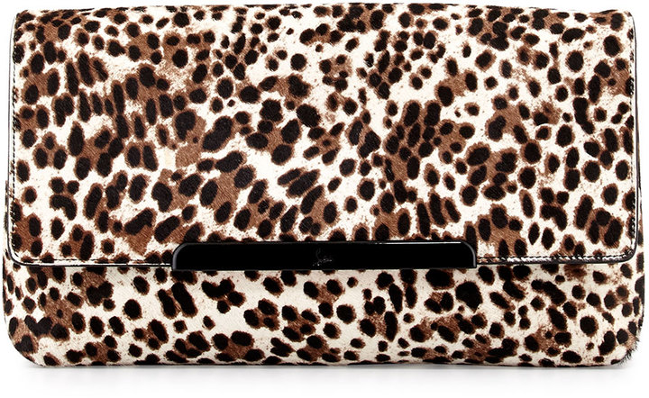 Christian Louboutin Rougissime Leopard Print Calf Hair Clutch Bag