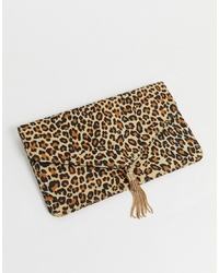 ASOS DESIGN Tassel Clutch Bag In Leopard