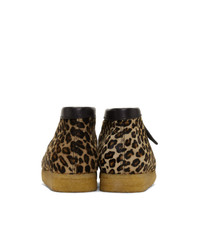 Clarks Originals Beige And Black Pony Hair Leopard Wallabee Boots