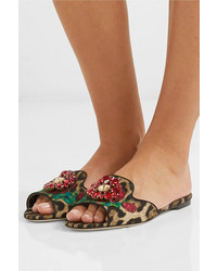 Dolce & Gabbana Crystal Embellished Leopard And Floral Print Canvas Sandals