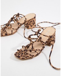 Public Desire Freya Leopard Knot Detail Tie Up Heeled Sandals