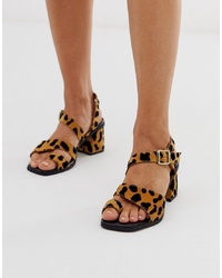 ASOS DESIGN Hickery Premium Suede Toe Loop Block Heeled Sandals In Leopard