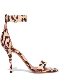 Givenchy Retra Leopard Print Textured Leather Sandals Beige