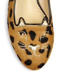 Charlotte Olympia Leopard Print Calf Hair Kitty Flats