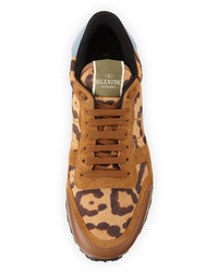 Valentino Rockstud Leopard Print Calf Hair Sneaker