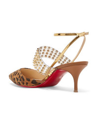 Christian Louboutin Levita 55 Spiked Pvc Mirrored Leather And Leopard Print Suede Pumps