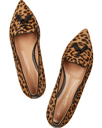 Gianvito Rossi Leopard Print Calf Hair Point Toe Flats