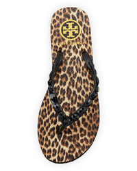 Tory Burch Jeweled Thin Platform Flip Flop Leopard