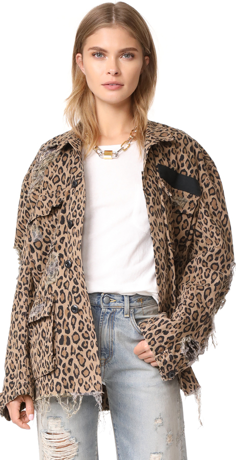 R 13 R13 Shredded Leopard Abu Jacket 645 shopbop Lookastic