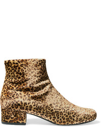 Saint Laurent Babies Leopard Print Velvet Ankle Boots Leopard Print