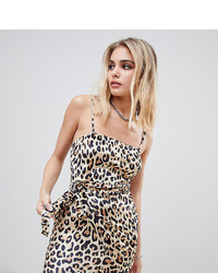 Rokoko Square Neck Velvet Cami Dress With Wrap Skirt In Leopard