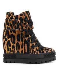 Tan Leopard Velvet Wedge Ankle Boots