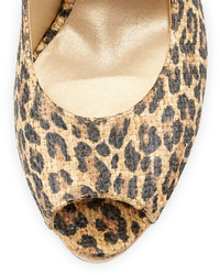 Stuart Weitzman Jean Leopard Print Slingback Wedge Sandal Caramel