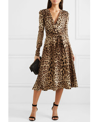 Dolce & Gabbana Leopard Print Midi Wrap Effect Dress