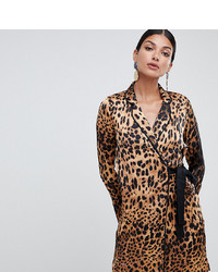 Missguided Tall Tie Wrap Dress In Leopard Print