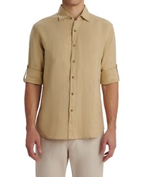 Bugatchi Shaped Fit Print Linen Button Up Shirt In Beige At Nordstrom