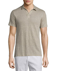 Vince Short Sleeve Linen Polo Shirt Vintage Khaki