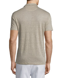 Vince Short Sleeve Linen Polo Shirt Vintage Khaki