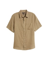 Vince Classic Fit Short Sleeve Linen Shirt In Feathergrass At Nordstrom