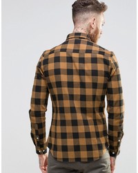 Asos Brand Skinny Buffalo Shirt In Camel With Long Sleeves