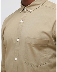 Asos Brand Skinny Shirt In Stone Twill With Long Sleeves
