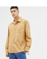 Noak Half Zip Overhead Shirt In Stone With Long Sleeves