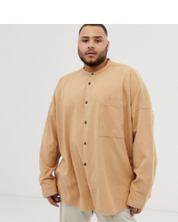 ASOS DESIGN Plus Oversized Textured Grandad Collar Shirt In Tan