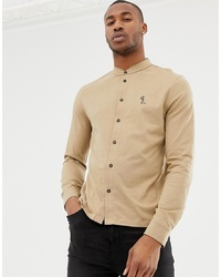 Religion Skinny Fit Jersey Shirt With Grandad Collar In Camel