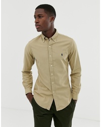 Polo Ralph Lauren Slim Fit Gart Dyed Shirt With Collar In Tan