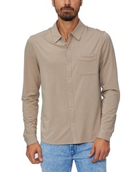 Paige Stockton Knit Button Up Shirt In Beige Ash At Nordstrom
