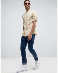 Benetton United Colors Of Regular Fit Long Sleeve Military Shirt With Button Down Collar And Rollback Sleeve Detail