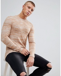 ASOS DESIGN Asos Longline Muscle Fit Long Sleeve T Shirt In Brushed Knitted Jersey In Tan