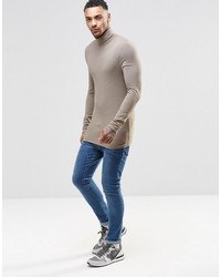 Asos Brand Extreme Muscle Long Sleeve T Shirt With Roll Neck In Beige